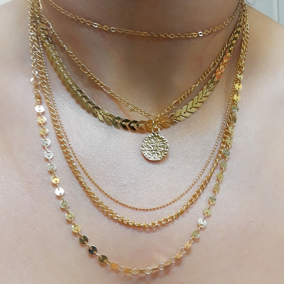 Gold Boho Varied Multi-Layered Coin Necklace - Picture 6 of 9